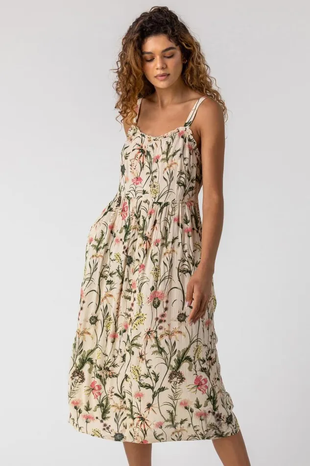 Ivory Floral Print Button Down Sun Dress Women Roman Dresses