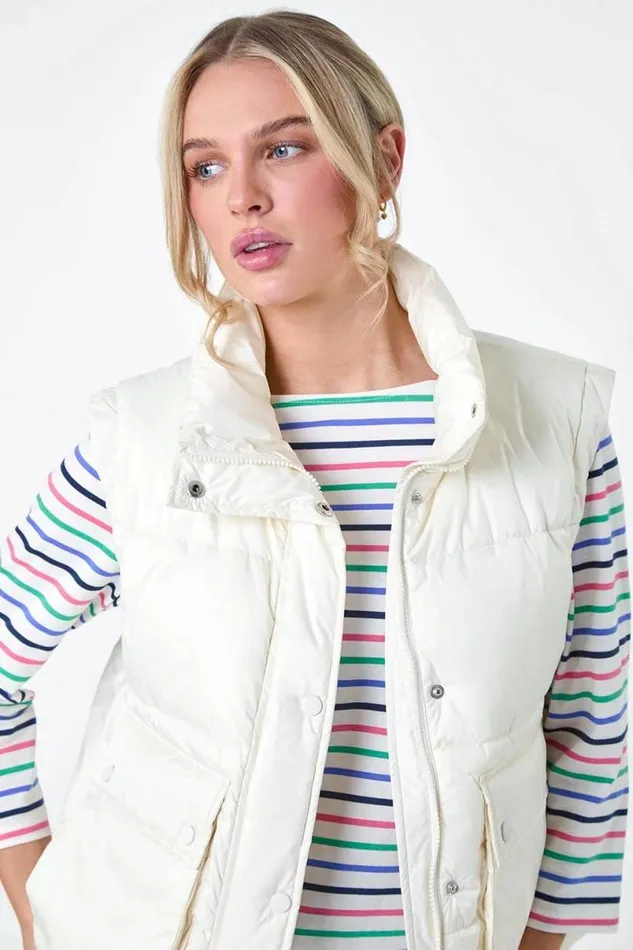 Ivory Pocket Detail Quilted Gilet Women Roman Coats
