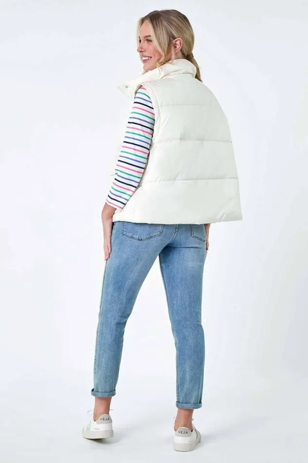 Ivory Pocket Detail Quilted Gilet Women Roman Coats