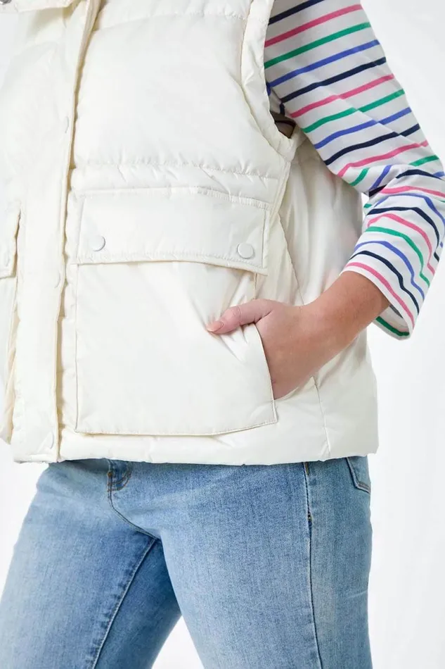 Ivory Pocket Detail Quilted Gilet Women Roman Coats