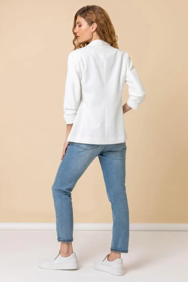 Ivory Ruched 34 Sleeve Blazer Jacket Women Roman Coords
