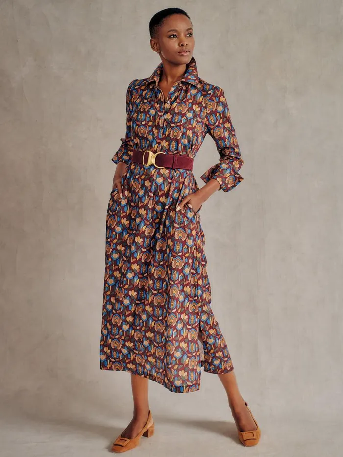 JMcLaughlin Belle Dress In Tiffany Bloom Burgundyblue Women Dresses