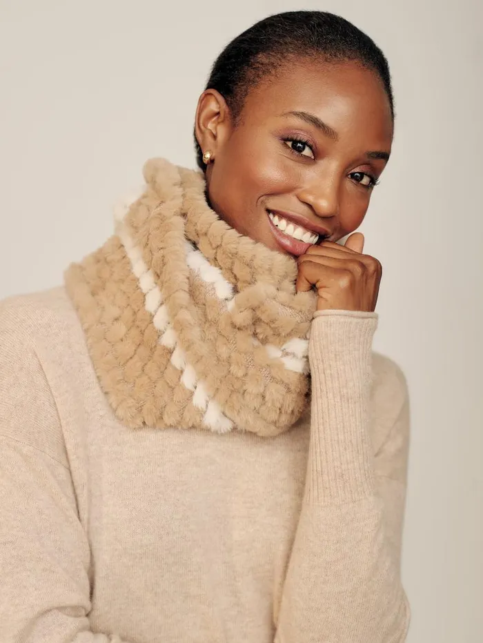 JMcLaughlin Bormio Faux Fur Neckwarmer Light Cameloff White Women Scarves