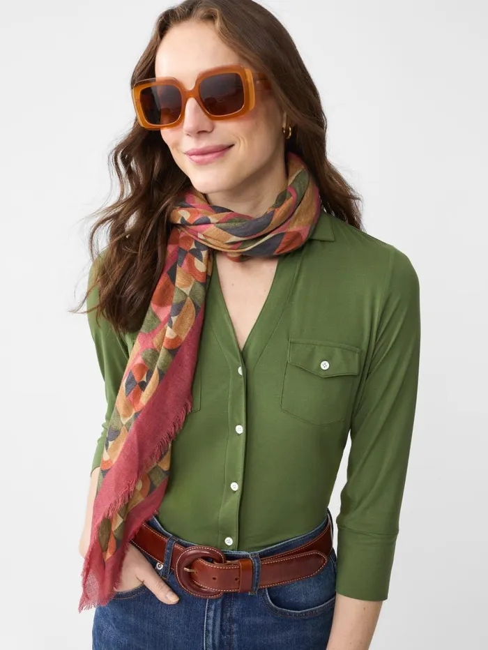 JMcLaughlin Brynn Lyford Jersey Shirt Moss Green Women Shirts and Tops