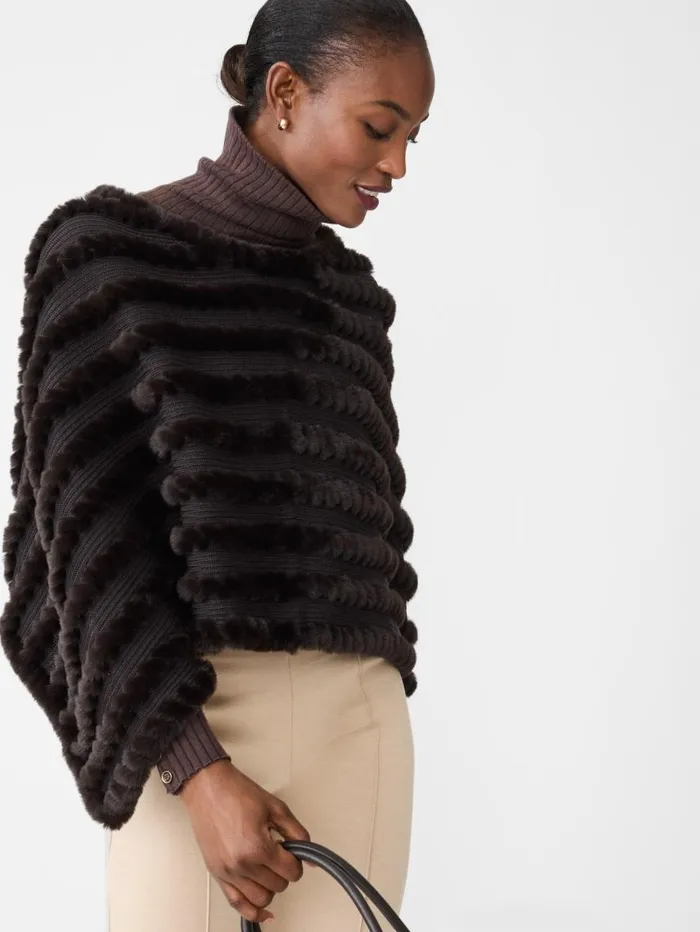 JMcLaughlin Cortina Faux Fur Poncho Dark Brown Women Sweaters