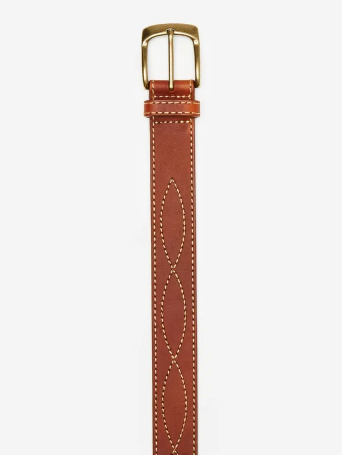 JMcLaughlin Embroidered Leather Belt Brown Men Belts JMcLaughlin Embroidered Leather Belt Brown Men Belts