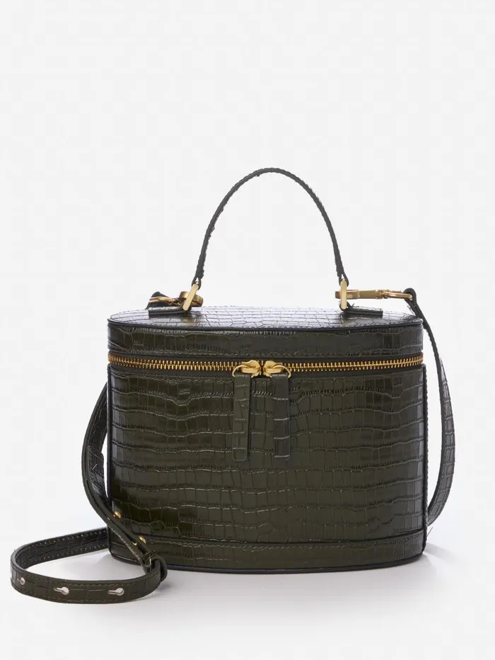 JMcLaughlin Lyla Leather Bucket Bag In Croc Olive WomenMen Top Handles