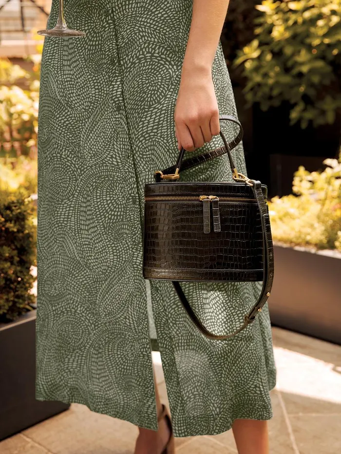 JMcLaughlin Lyla Leather Bucket Bag In Croc Olive WomenMen Top Handles JMcLaughlin Lyla Leather Bucket Bag In Croc Olive WomenMen Top Handles