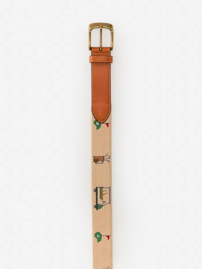 JMcLaughlin Needlepoint Belt In Golf Khaki Men Belts JMcLaughlin Needlepoint Belt In Golf Khaki Men Belts