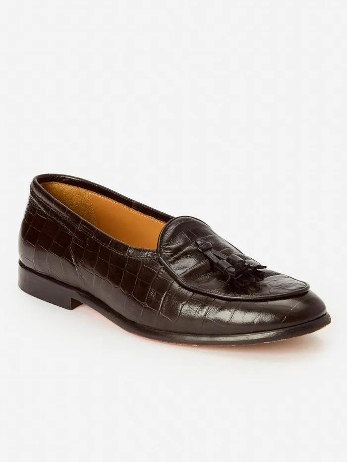 JMcLaughlin Oskar Leather Loafers In Croc Dark Brown Men Loafers
