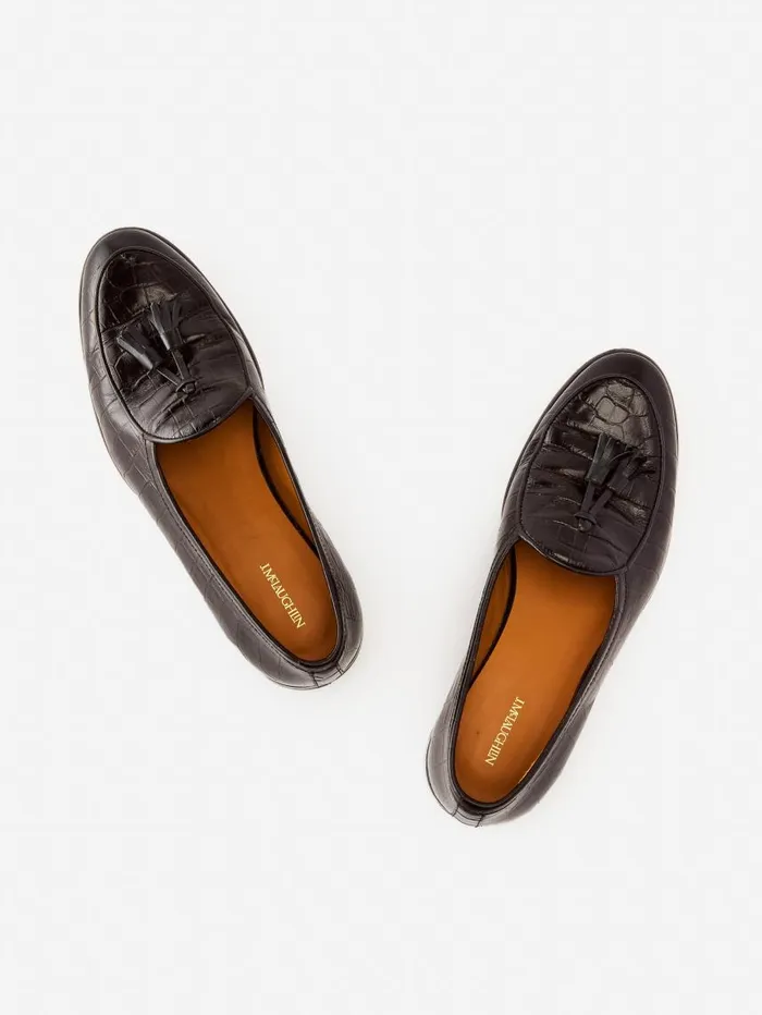 JMcLaughlin Oskar Leather Loafers In Croc Dark Brown Men Loafers JMcLaughlin Oskar Leather Loafers In Croc Dark Brown Men Loafers