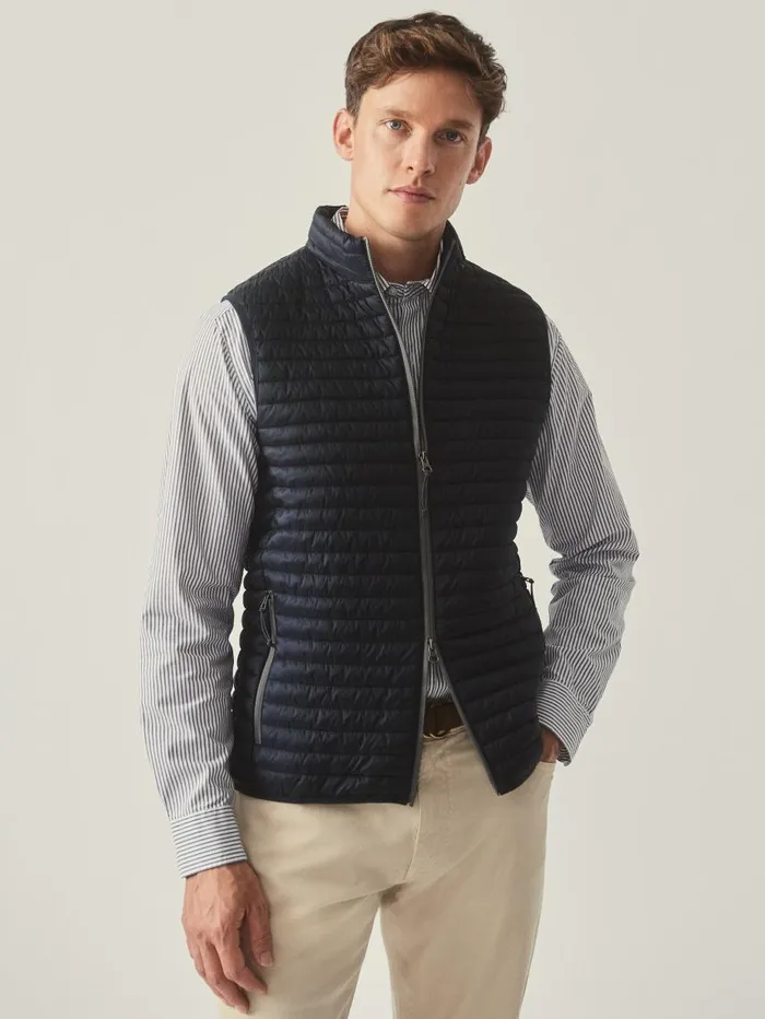 JMcLaughlin Traveler Quilted Vest Navy Men Jackets and Outerwear