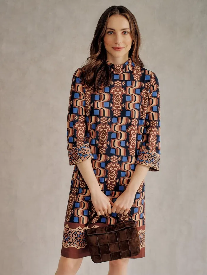 JMcLaughlin Zelda Dress In Neo Managua Brownblue Women Dresses