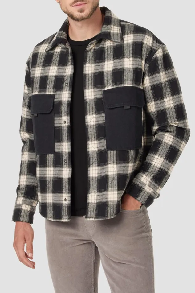 Jackets and Outerwear Men Hudson Jeans Padded Long Sleeve Jacket Black White Check