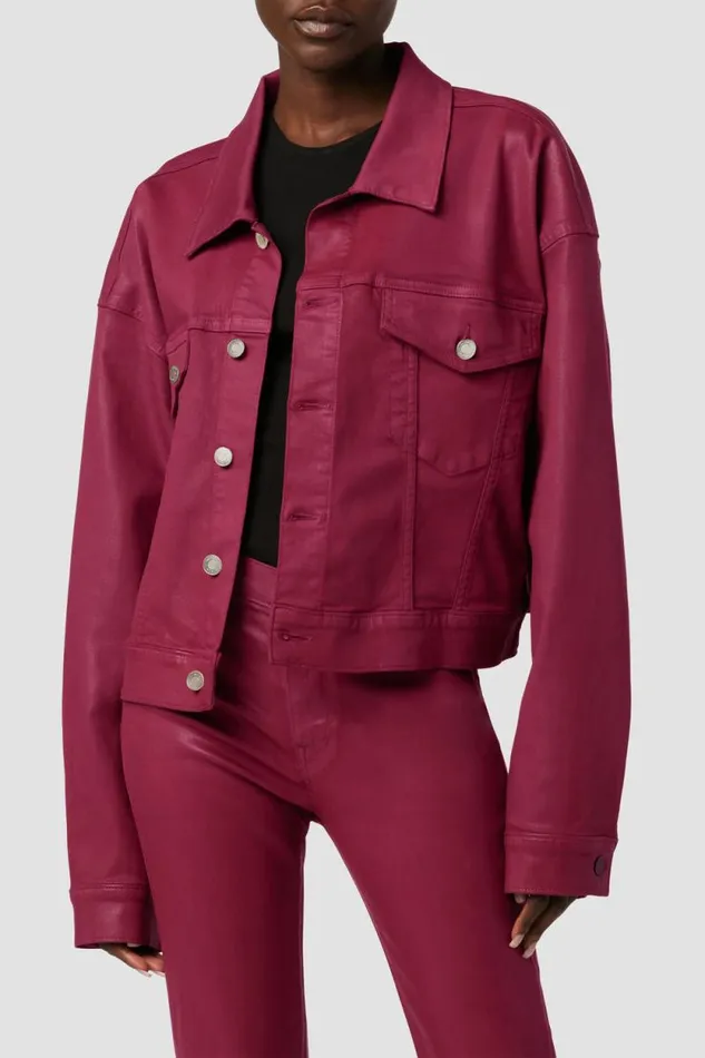 Jackets and Outerwear Women Hudson Jeans Brea Swing Trucker Jacket Coated Beet Red