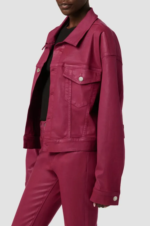 Jackets and Outerwear Women Hudson Jeans Brea Swing Trucker Jacket Coated Beet Red Jackets and Outerwear Women Hudson Jeans Brea Swing Trucker Jacket Coated Beet Red