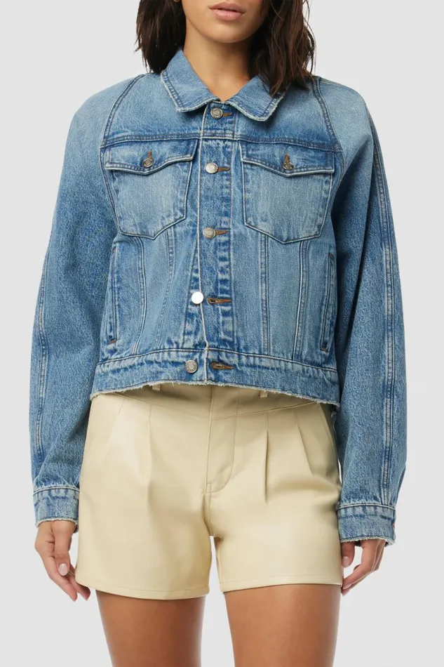 Jackets and Outerwear Women Hudson Jeans Raglan Sleeve Cropped Denim Jacket Denim Breeze