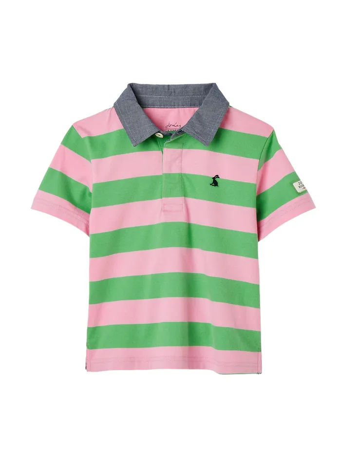 Joules Polo Shirts Green Jersey Woven Collar Polo Shirt 8211 Boys