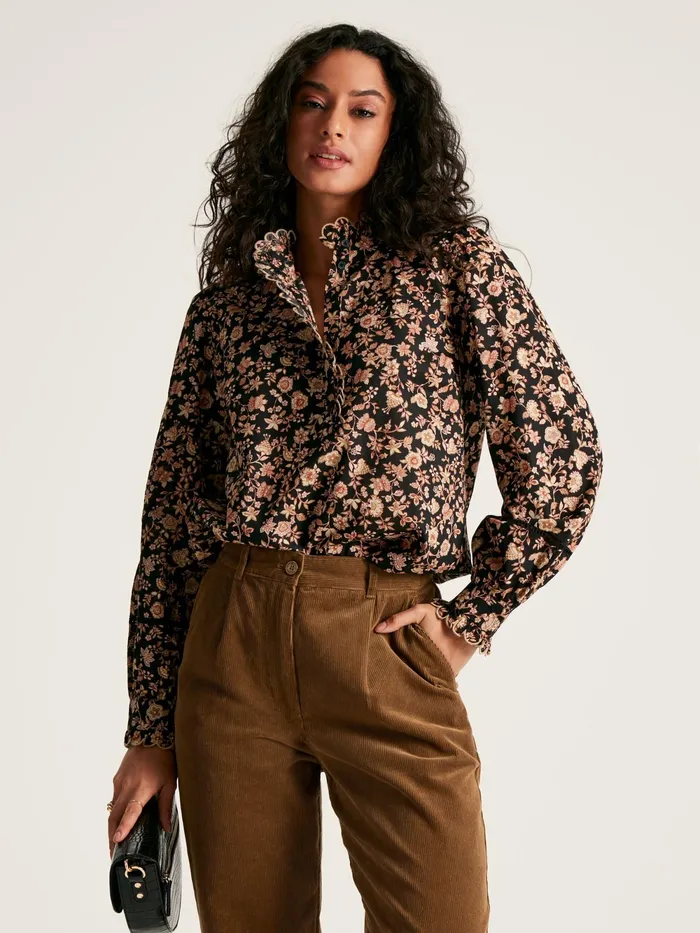 Joules Shirts and Blouses BlackCream Scallop Collar Floral Blouse 8211 Women
