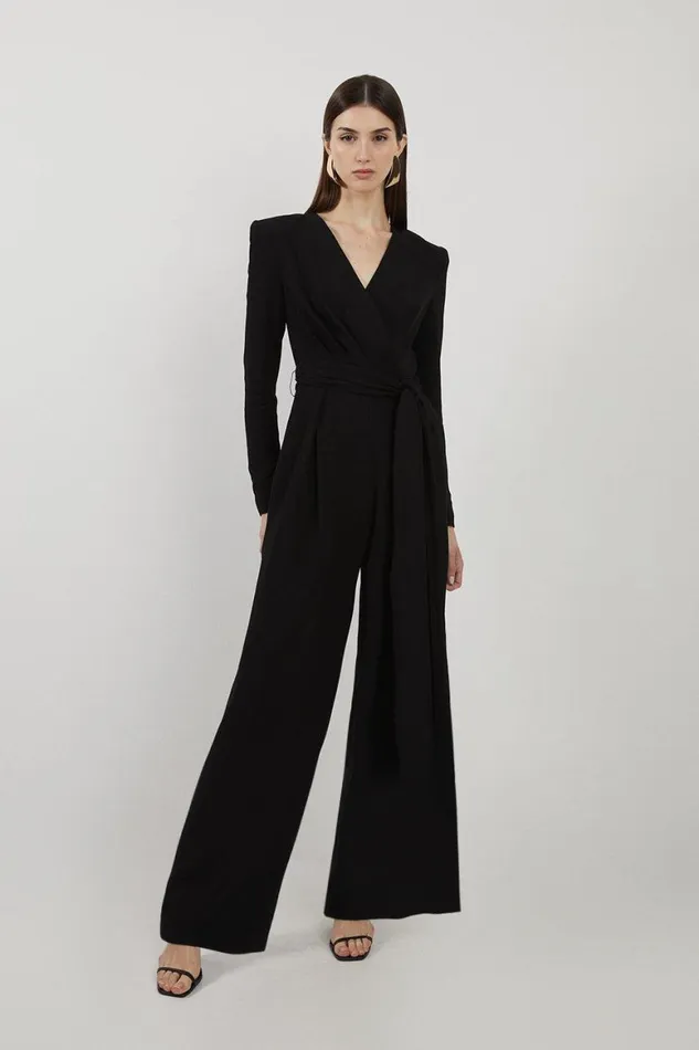 Jumpsuits Women Karen Millen Compact Stretch Viscose Drape Waist Wide Leg Jumpsuit Black Jumpsuits Women Karen Millen Compact Stretch Viscose Drape Waist Wide Leg Jumpsuit Black