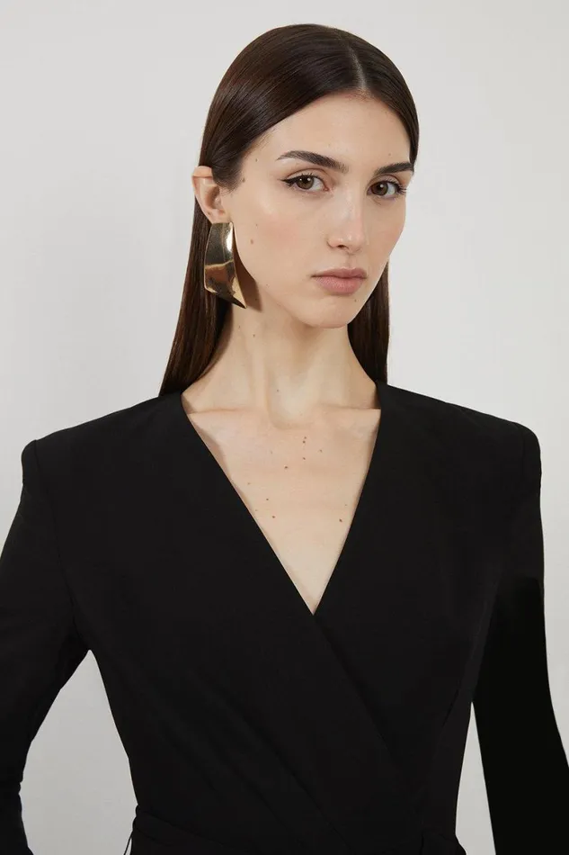 Jumpsuits Women Karen Millen Compact Stretch Viscose Drape Waist Wide Leg Jumpsuit Black