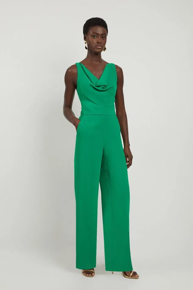 Jumpsuits Women Karen Millen Fluid Tailored Cowl Neck Backless Wide Leg Jumpsuit Green Jumpsuits Women Karen Millen Fluid Tailored Cowl Neck Backless Wide Leg Jumpsuit Green