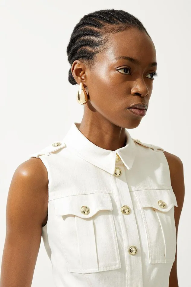 Jumpsuits Women Karen Millen Tailored Denim Belted Shirt Wide Leg Jumpsuit Ivory