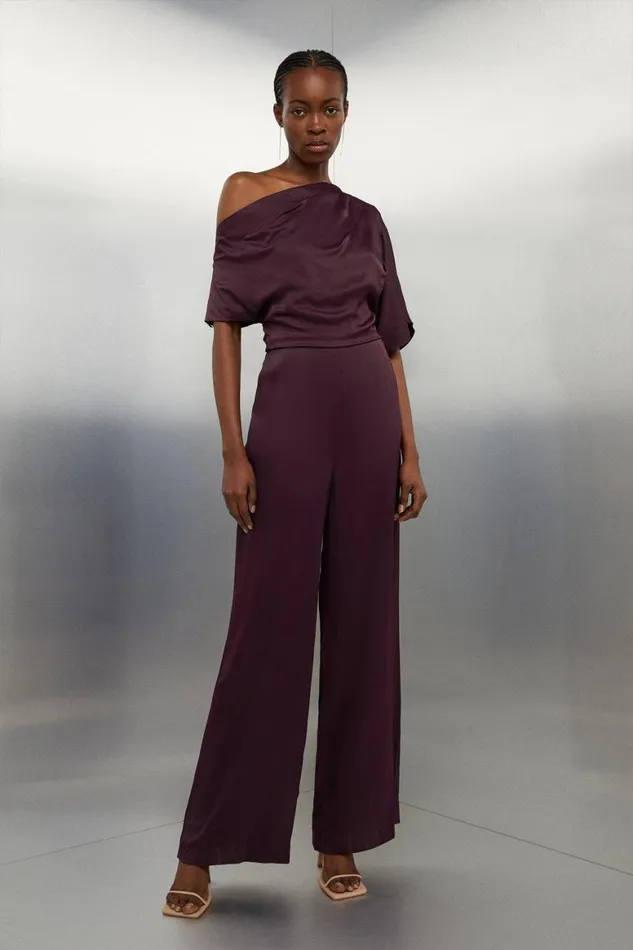 Jumpsuits Women Karen Millen Viscose Satin Back Crepe Off Shoulder Jumpsuit Merlot Jumpsuits Women Karen Millen Viscose Satin Back Crepe Off Shoulder Jumpsuit Merlot