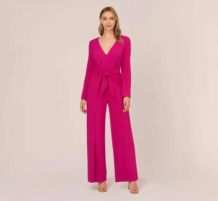 Jumpsuits Womens Adrianna Papell Long Sleeve Crepe Jumpsuit With Tie Front In Hot Orchid Jumpsuits Womens Adrianna Papell Long Sleeve Crepe Jumpsuit With Tie Front In Hot Orchid