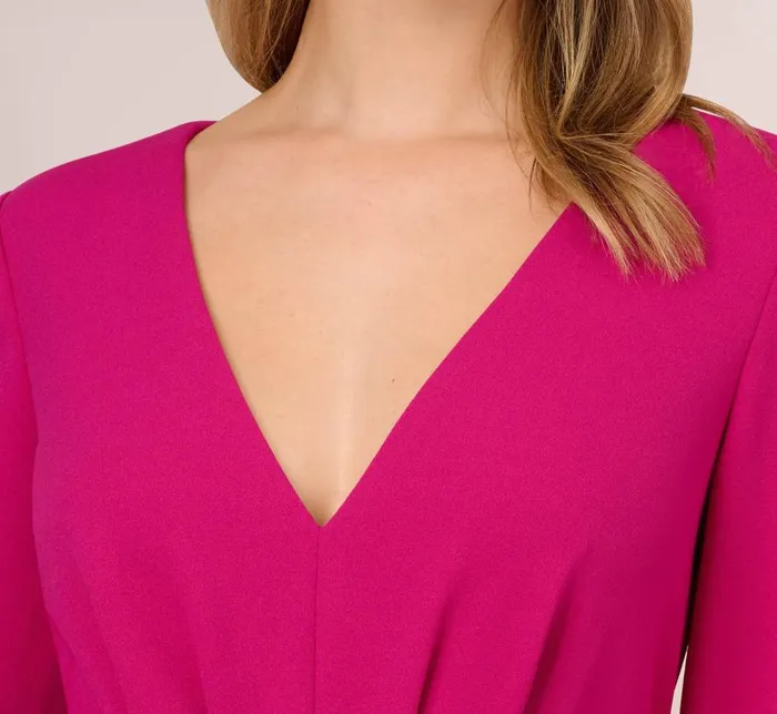Jumpsuits Womens Adrianna Papell Long Sleeve Crepe Jumpsuit With Tie Front In Hot Orchid