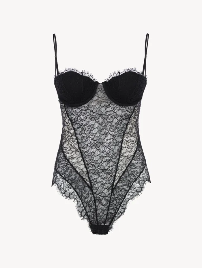 Lace Bodysuit In Onyx Lingerie La Perla Bodysuits and Bustiers