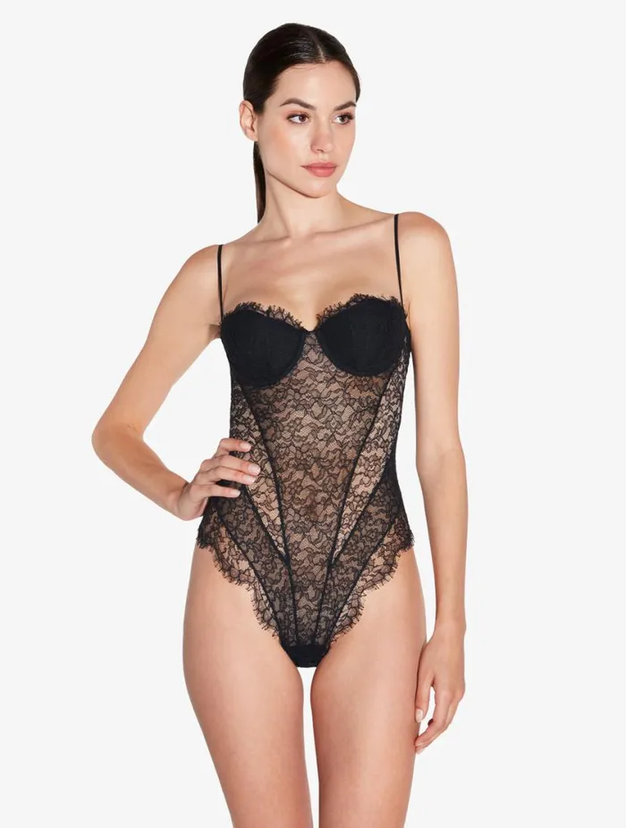 Lace Bodysuit In Onyx Lingerie La Perla Bodysuits and Bustiers