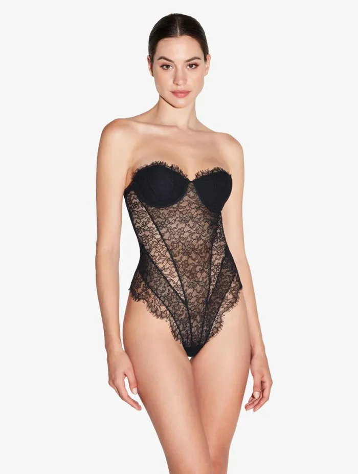 Lace Bodysuit In Onyx Lingerie La Perla Bodysuits and Bustiers