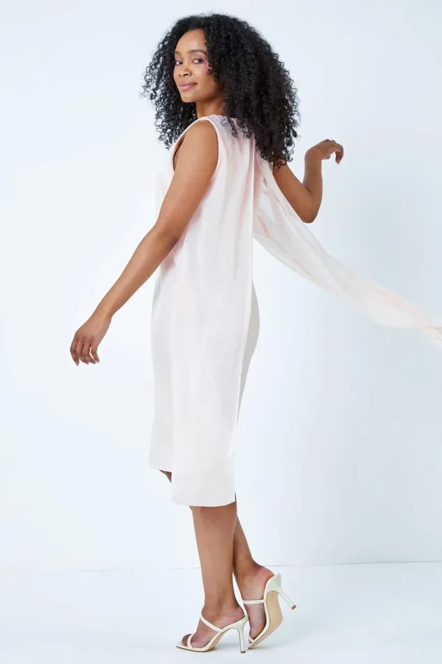 Light Pink Petite Embellished Chiffon Dress Women Roman Dresses