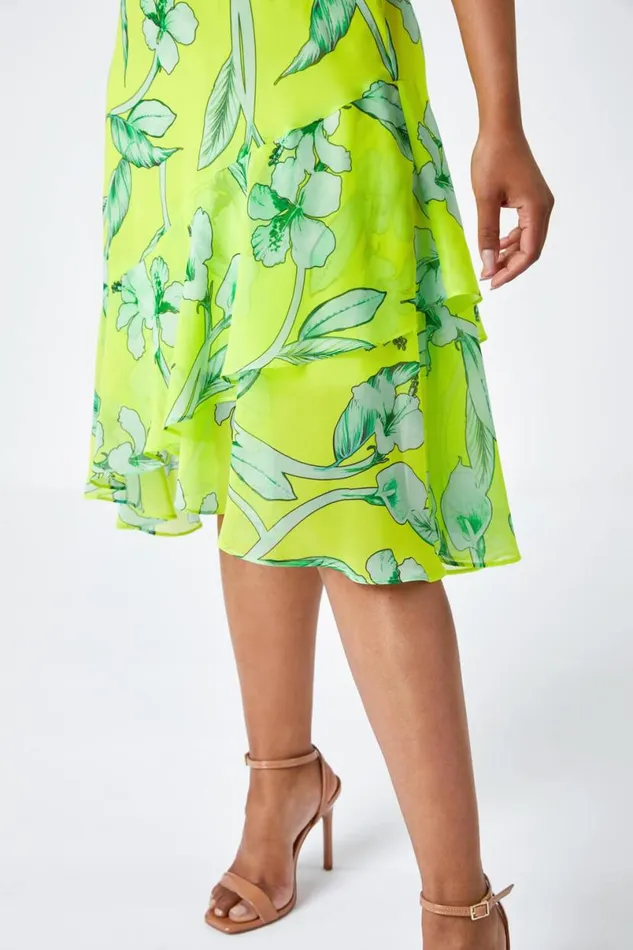 Lime Petite Floral Frill Hem Dress Women Roman Dresses