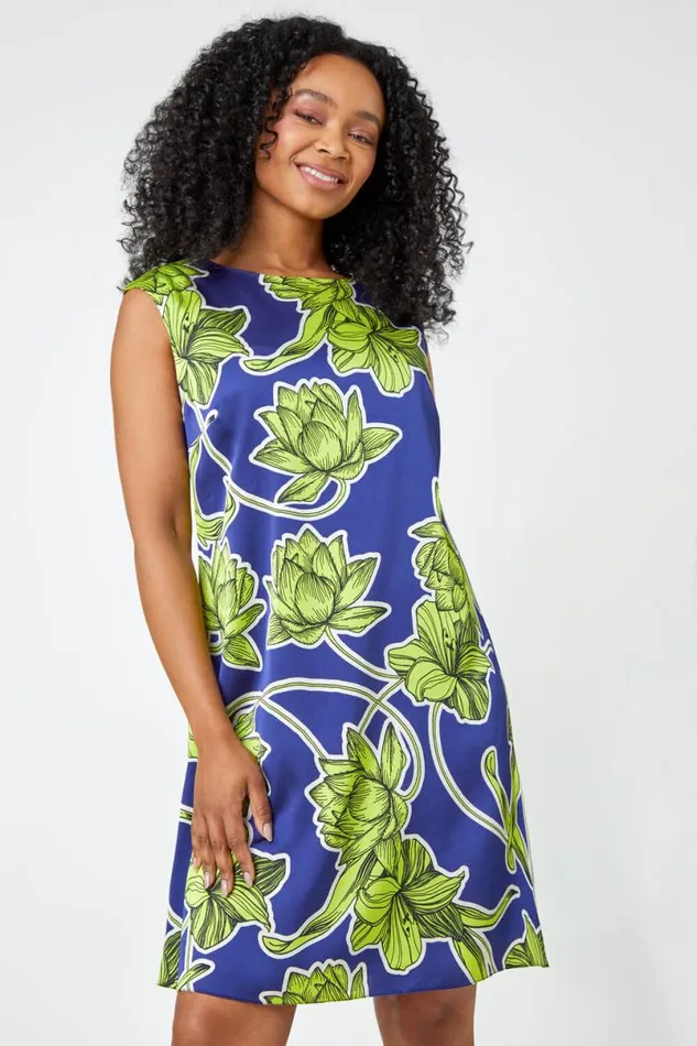 Lime Petite Floral Print Tunic Dress Women Roman Dresses
