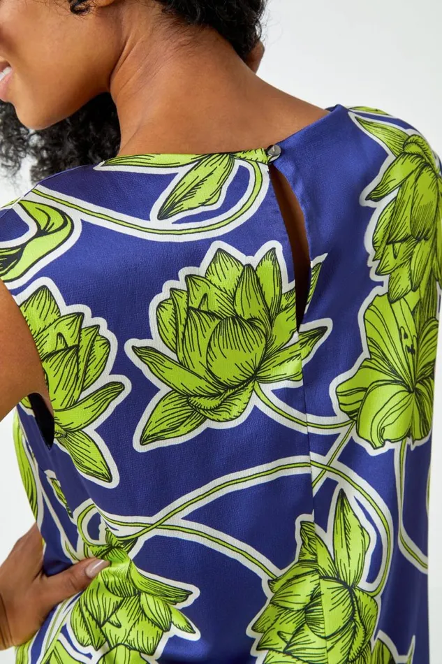 Lime Petite Floral Print Tunic Dress Women Roman Dresses