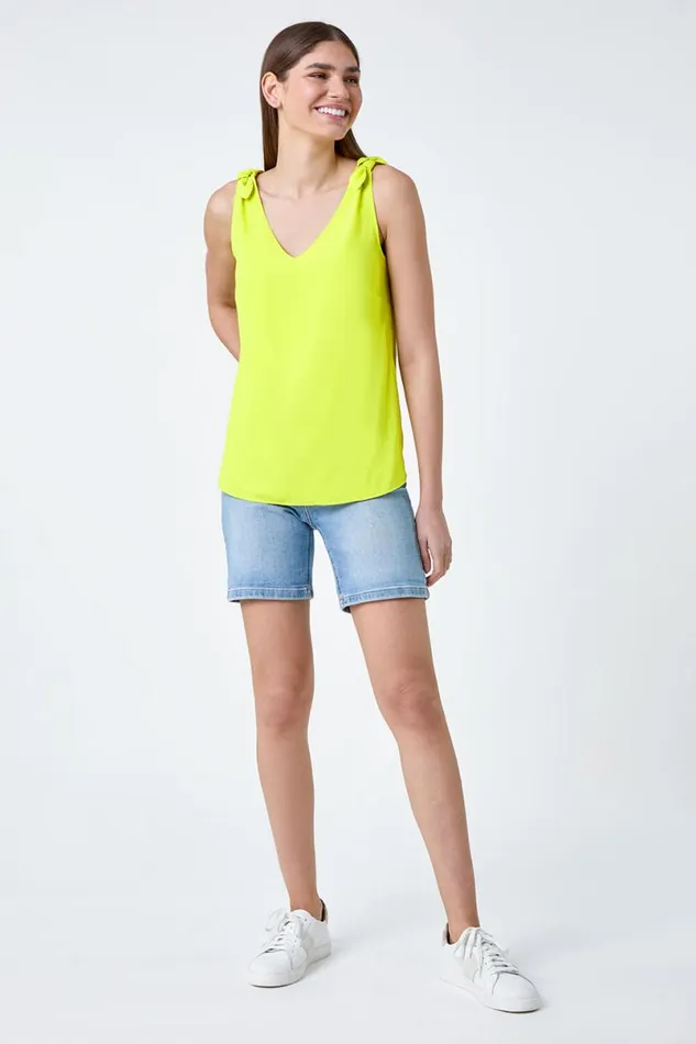 Lime Tie Detail Strap VNeck Cami Top Women Roman Tops