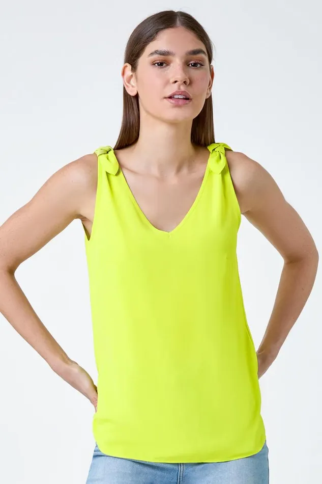 Lime Tie Detail Strap VNeck Cami Top Women Roman Tops