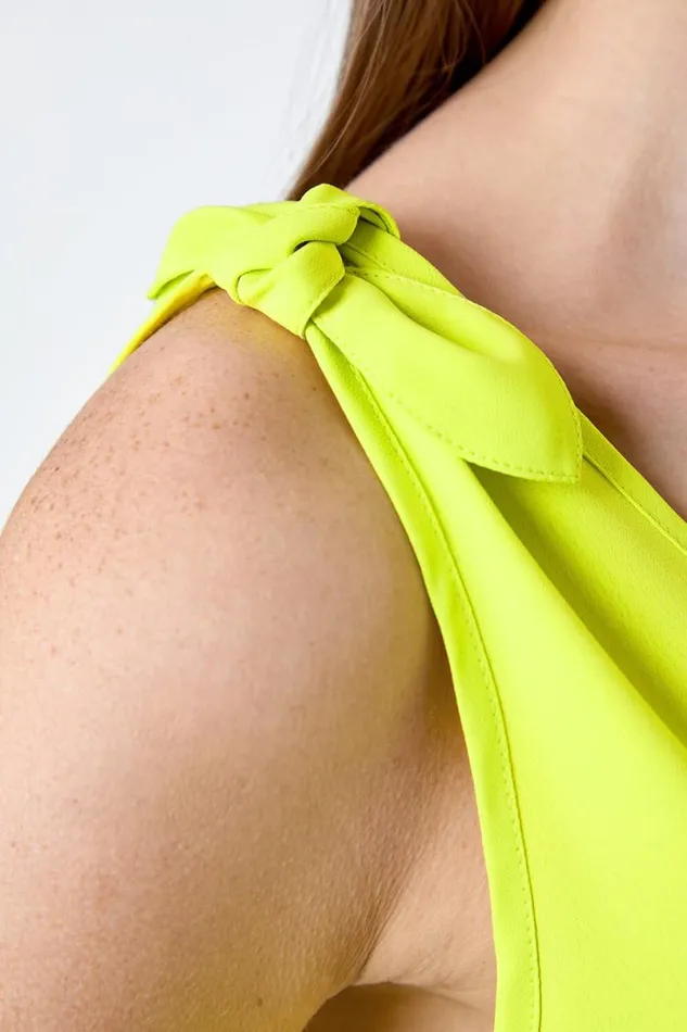 Lime Tie Detail Strap VNeck Cami Top Women Roman Tops