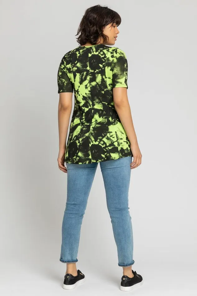 Lime Tie Dye Pocket Swing Top Women Roman Tops