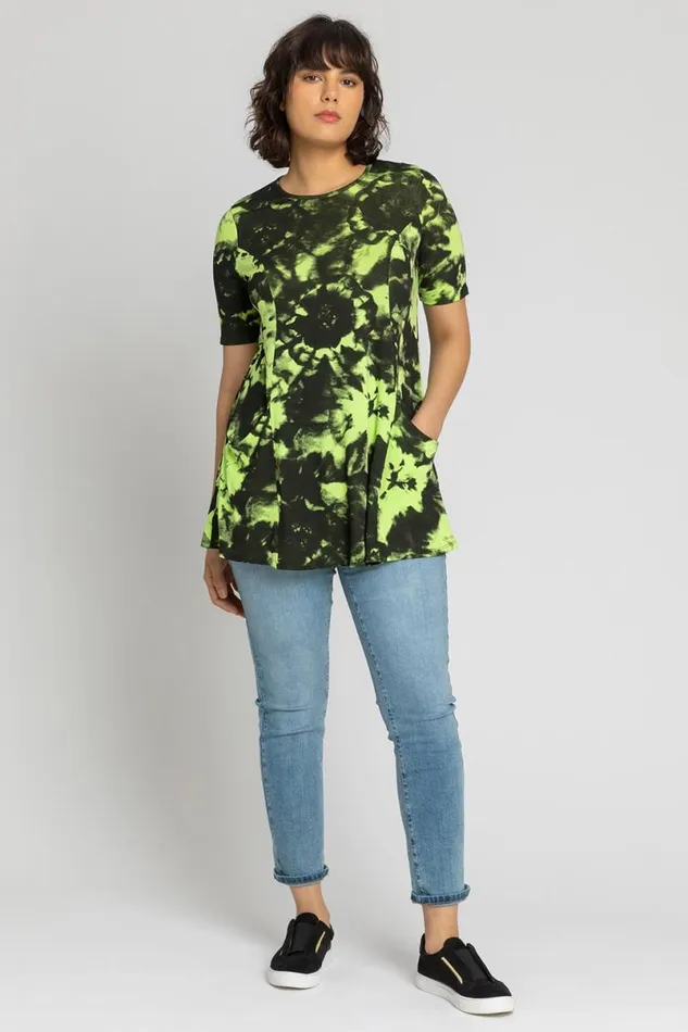 Lime Tie Dye Pocket Swing Top Women Roman Tops