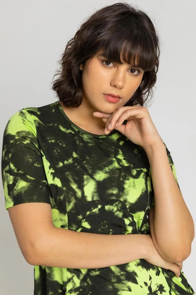 Lime Tie Dye Pocket Swing Top Women Roman Tops