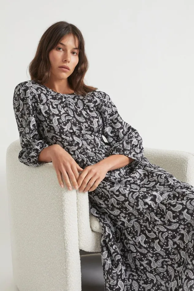 Linen Woman Seed Heritage Linen Paisley Midi Dress Ditsy Paisley