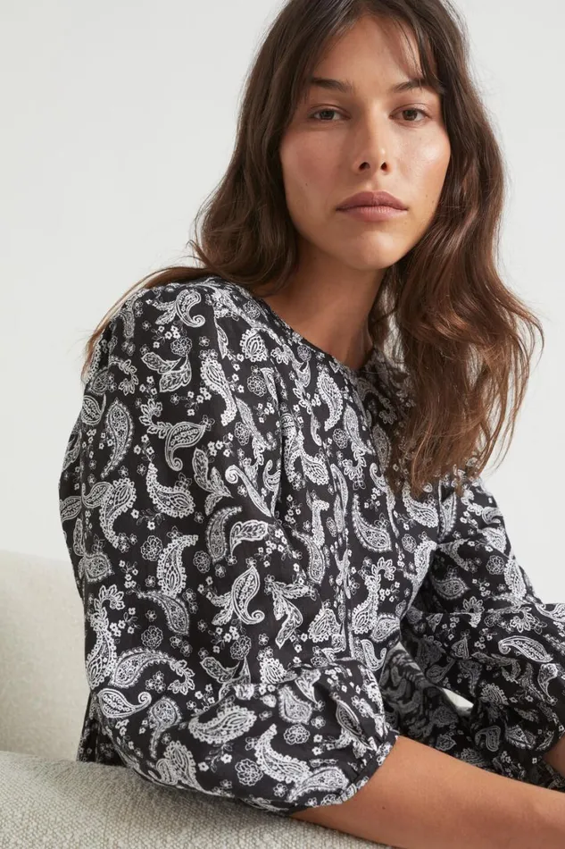 Linen Woman Seed Heritage Linen Paisley Midi Dress Ditsy Paisley