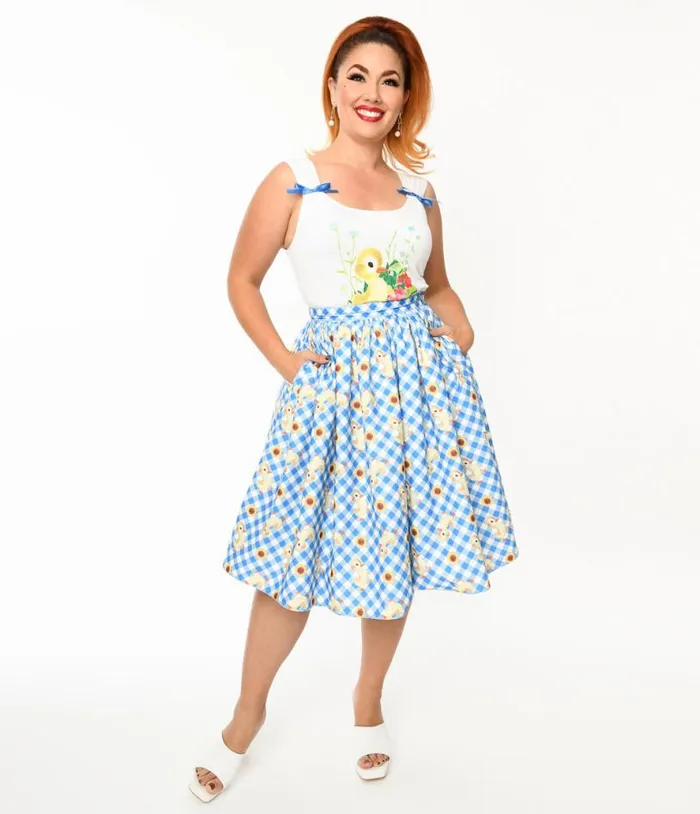Little Golden Books X Blue and White Gingham Fuzzy Duckling Gellar Swing Skirt Clothing Unique Vintage Skirts Little Golden Books X Blue and White Gingham Fuzzy Duckling Gellar Swing Skirt Clothing Unique Vintage Skirts