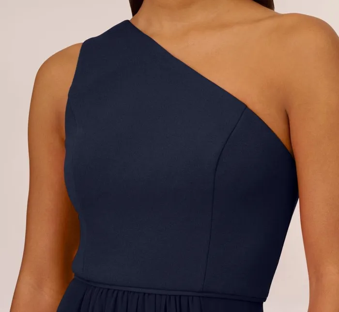 Long Dresses Womens Adrianna Papell OneShoulder Chiffon Long Gown In Midnight