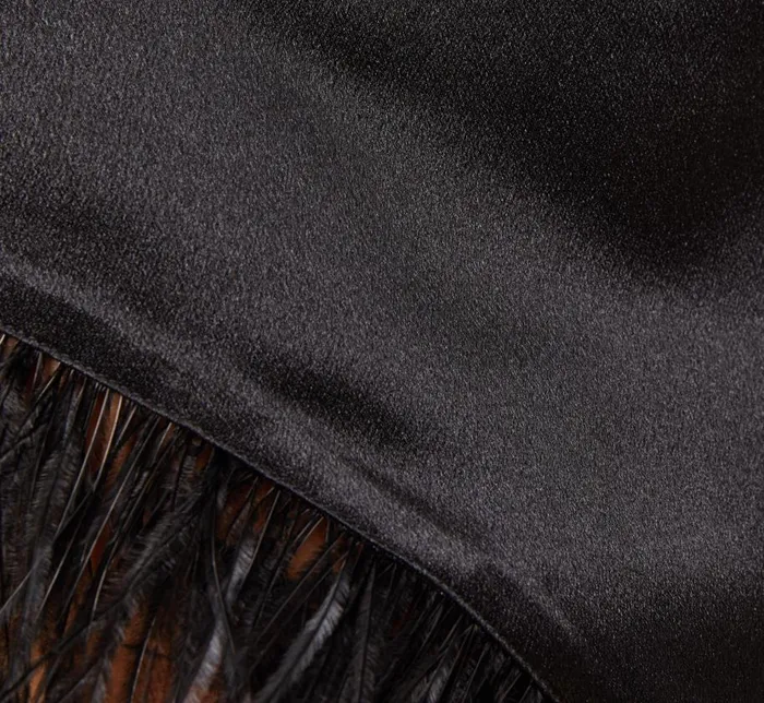 Long Dresses Womens Adrianna Papell OneShoulder Satin Dress With Feather Trim In Black