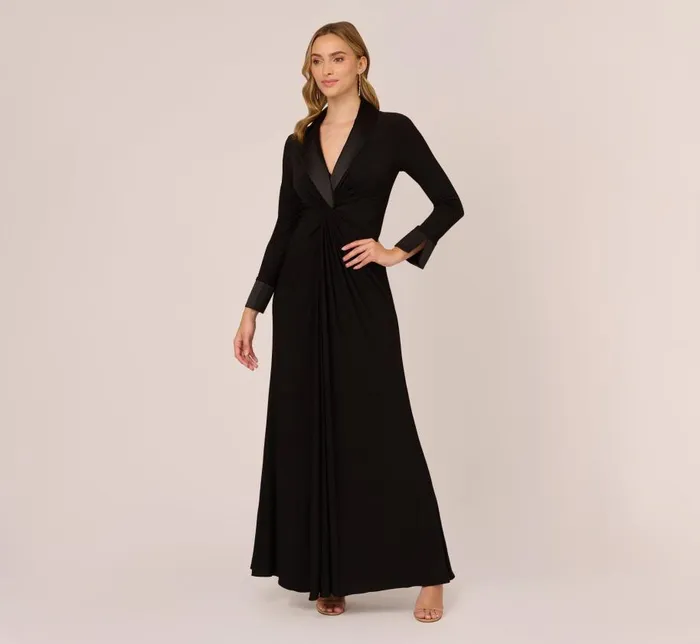 Long Dresses Womens Adrianna Papell Tuxedo Mermaid Gown In Black