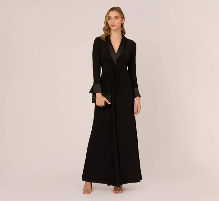 Long Dresses Womens Adrianna Papell Tuxedo Mermaid Gown In Black